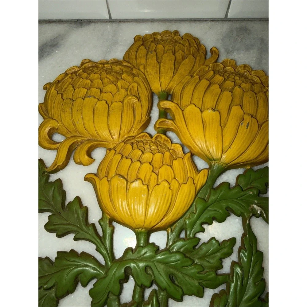Vintage Chrysanthemum Wall Art Metal Syroco Dart‎ Burwood Large Yellow Flower